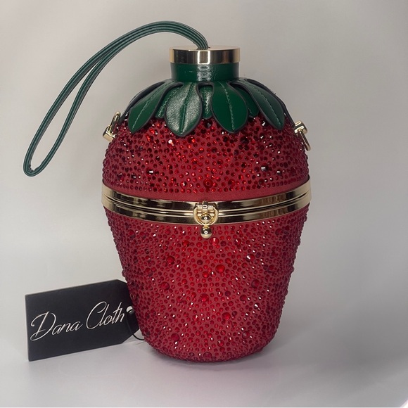 🆕 Rhinestone Studded Strawberry Shaped Handbag - Picture 3 of 10